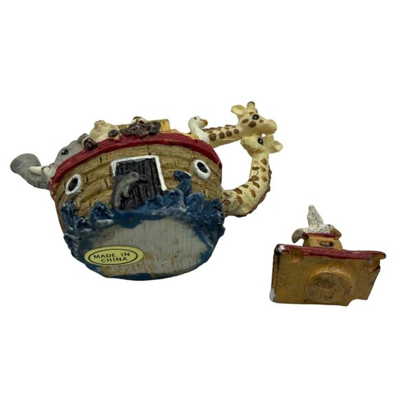 Noahs Ark Tiny Ceramic Tea Set With Animal Cups Creamer Sugar Scene Plate - Picture 10 of 16